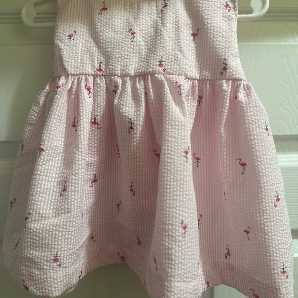 Handmade Pink Seersucker Flamingo Print Dress